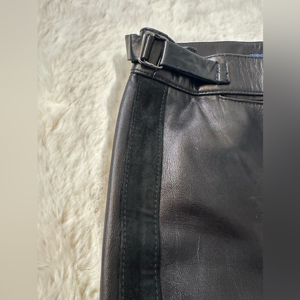 Ralph Lauren espresso brown (almost black)  leather pants with suede trim - Picture 8 of 11